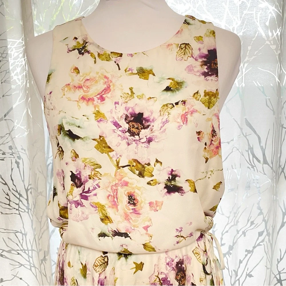 HAUTE HIPPIE SILK FLORAL PRINT SLEEVELESS DRAPED OPEN BACK HIGH LOW DRESS - Picture 4 of 11